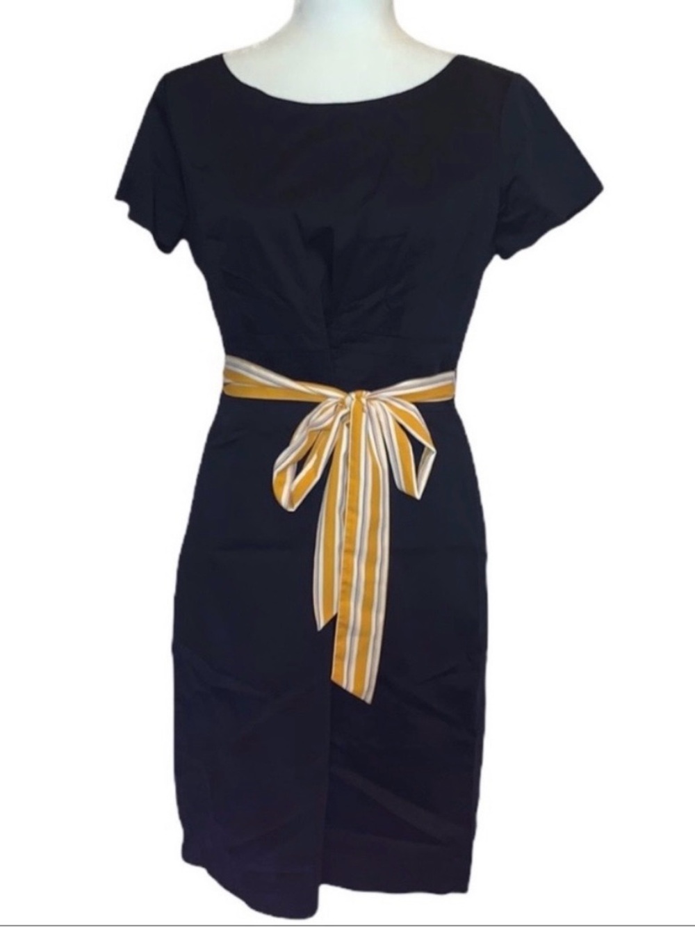 Forever 21 Short Sleeve Black Dress w/ Yellow Striped Waist Tie Size 10